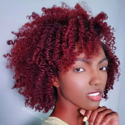 Chocolate cherry-colored hair.