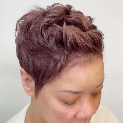 Muted chocolate cherry hair.