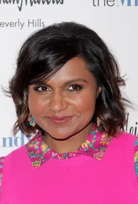 Mindy Kaling wavy bob with side-swept bangs