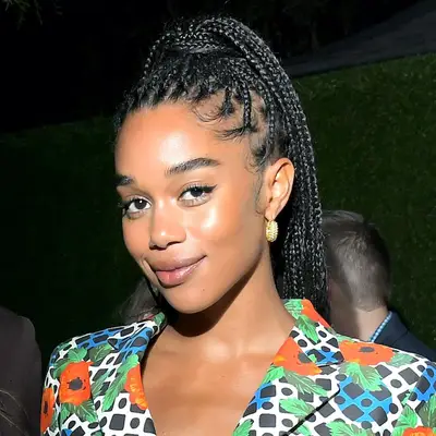 Laura Harrier with braided high ponytail 