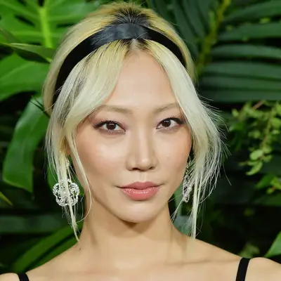 Soo Joo Park with ribbon headband and updo 