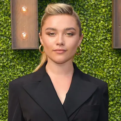 Florence Pugh with high volume ponytail 