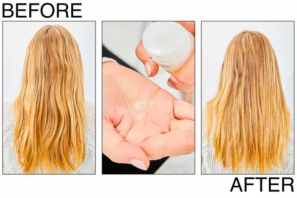 before during and after Olaplex No.9 Bond Protector Nourishing Hair Serum