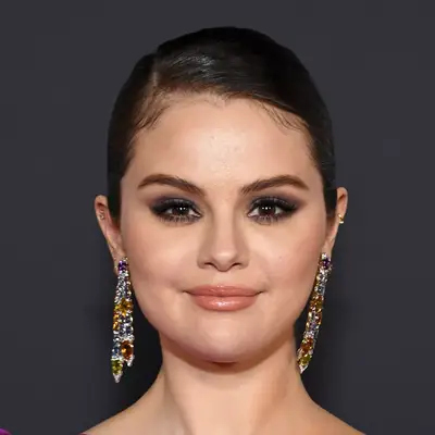 Selena Gomez on the red carpet, viewed in close up