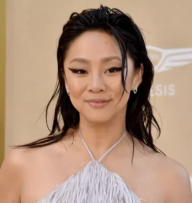 Actor Stephanie Hsu on the red carpet, viewed in close up 