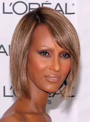 Iman with a youthful bob, hitting right at the chin