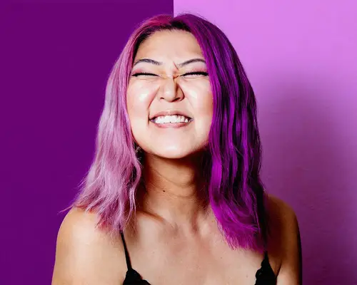 person with multi color lavender purple hair dye