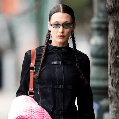 Bella Hadid wearing pigtail braids