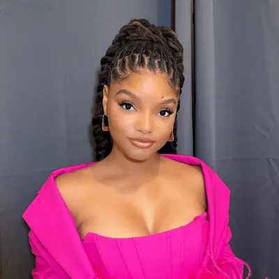 Back view of a French twist hairstyle with large white claw clip and face-framing tendril