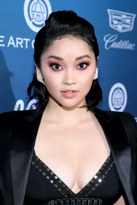 Lana Condor bob with slicked-back sides and mini hair poof