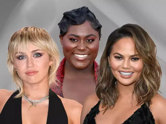 Danielle Brooks, Miley Cyrus, and Chrissy Teigen with Short Hairstyles for Round Faces