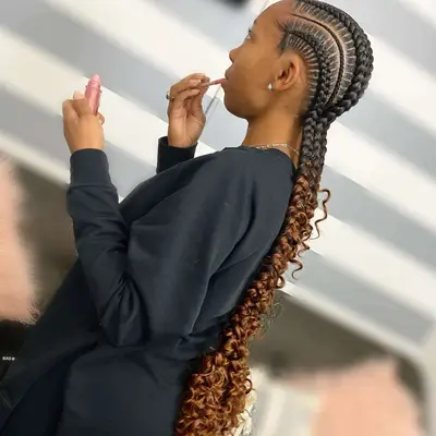 Goddess braids with copper brown curly ends