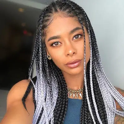 Black and platinum white ombré goddess braids 