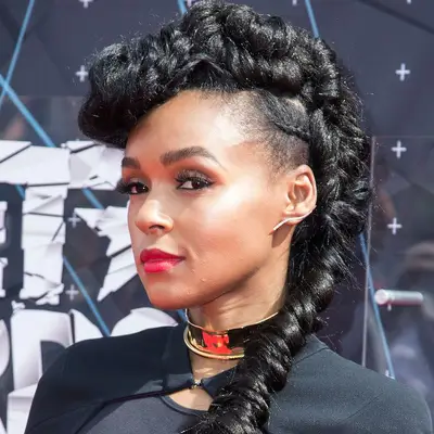 Janelle Monae wearing a faux hawk made of goddess braids at the 2015 BET Awards in Los Angeles, California