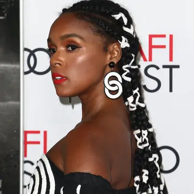 Janelle Monae with white ribbon braided in goddess braids at the 2019 