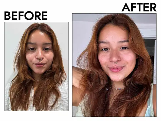 Before and after photos showing the effects of using the Wet Brush Original Detangler Hair Brush