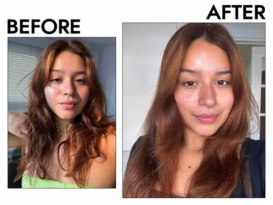  Before and after photos showing the effects of using the Fhi Heat UNbrush Detangling Hair Brush