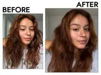 Before and after photos showing the effects of using the Denman D38 The Detangling & Styling Paddle