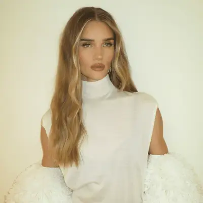 Rosie Huntington-Whiteley with blonde hair and blonde money pieces.