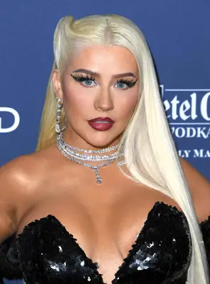 Close up of Christina Aguilera with platinum blonde hair