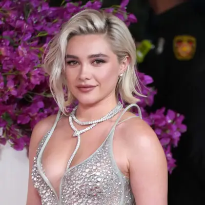 Florence Pugh with cool icy blonde 