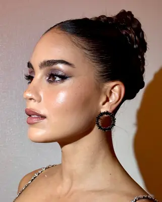 A braided updo hairstyle.