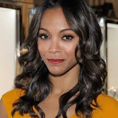 Zoe Saldana with glossy mocha hair color