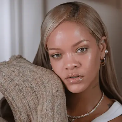 Rihanna with caramel honey blonde hair