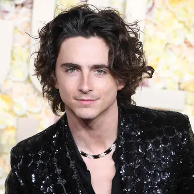 Timothee Chalamet in all black with textured tousled hair