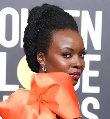 Danai Gurira with a mohawk-style braided bun at the 2019 Golden Globe Awards in Beverly Hills, California