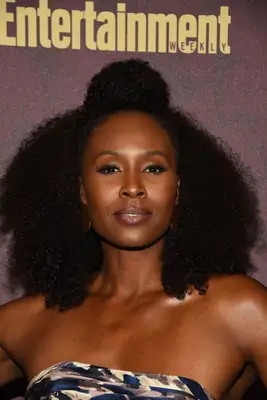 Sydell Noel with a half-up, half-down look with curls and a bun at the 2018 Pre-Emmy Party in West Hollywood, California