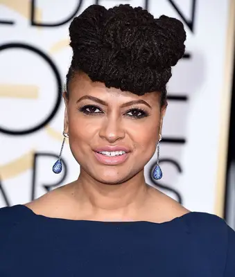 Ava DuVernay with a braided pompadour bun at the 2015 Golden Globe Awards in Beverly Hills, California