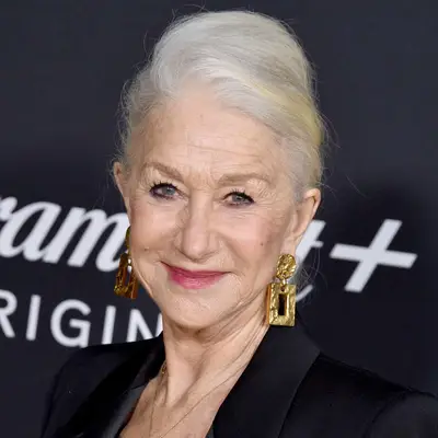 Helen Mirren with a wrapped-back hairstyle at the 