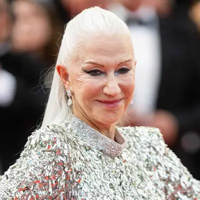 Helen Mirren in a sleek half-up, half-down hairdo during the 