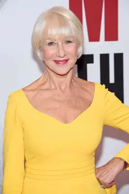 Helen Mirren with a soft shiny blonde bob with full fringe at the 2019 
