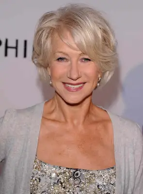Helen Mirren with a short volmuninous bob and side swept bangs at the 2011 Hall of Fame Ceremony in Hollywood, California