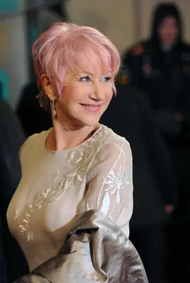 Helen Mirren in a short rose-gold hairstyle at the 2013 EE British Academy Film Awards in London