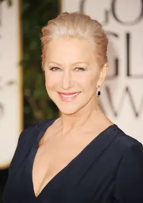 Helen Mirren in a blonde swept-back hairdo at the 2012 Golden Globe Awards in Beverly Hills, California