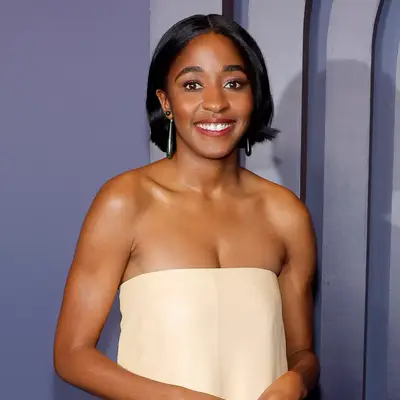 Ayo Edibiri with a short bob haircut