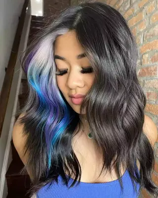 blue and purple peekaboo highlights