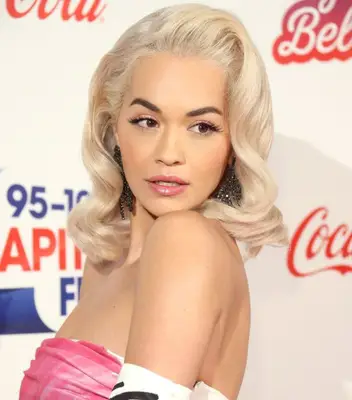 Rita Ora with retro white blonde hair