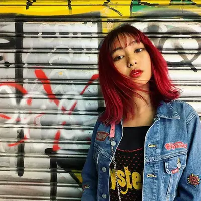 Vivica A. Fox with garnet-colored hair