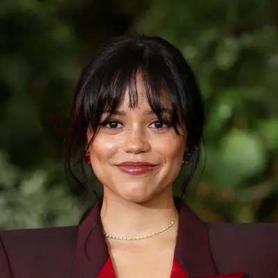 Jenna Ortega with bottleneck bangs.