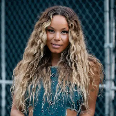 Country singer Tanner Adell with long curly blonde hair 