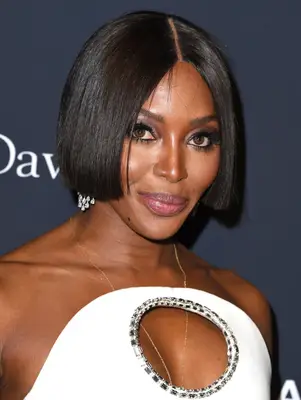 Naomi Campbell with a sleek, straight French bob at the 2020 at the Pre-GRAMMY Gala and GRAMMY Salute to Industry Icons in Beverly Hills, California