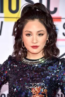 Constance Wu with a half-up, half-down wavy lob at the 2018 American Music Awards in Los Angeles