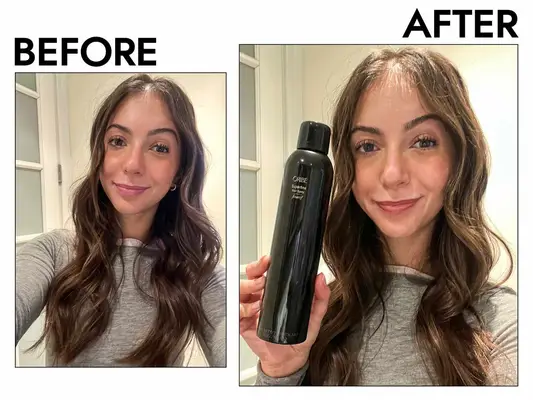 A female tester tries hairspray on her fine hair using a variety of different products