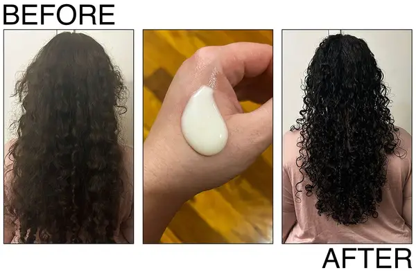 Persons Hair Before and After Using Devacurl Supercream