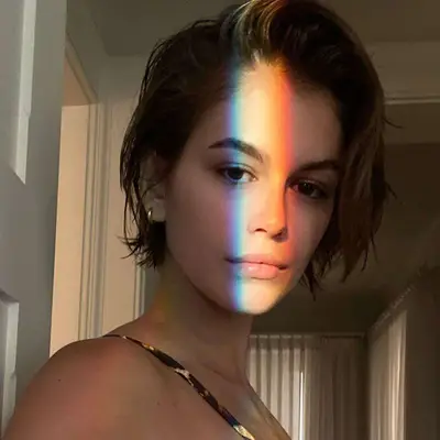 Kaia Gerber with a boy band side part bob