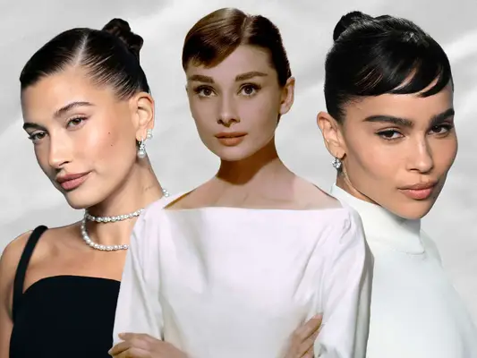 Audreycore Updos Trend- Audrey Hepburn alongside Hailey Bieber and Zoe Kravitz